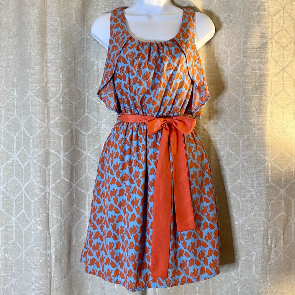 Umgee Sleeveless Ruffled Tank Dress in Blue and Coral